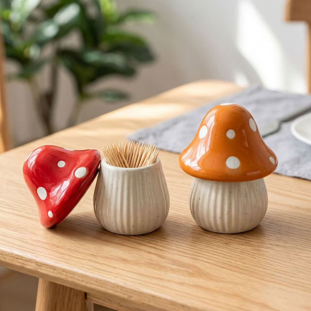 Desk Organizer - Cartoon-Pilz Keramik-Aufbewahrungsdosen Zahnstocherhalter für Zuhause Schminkstäbchen-Organizer