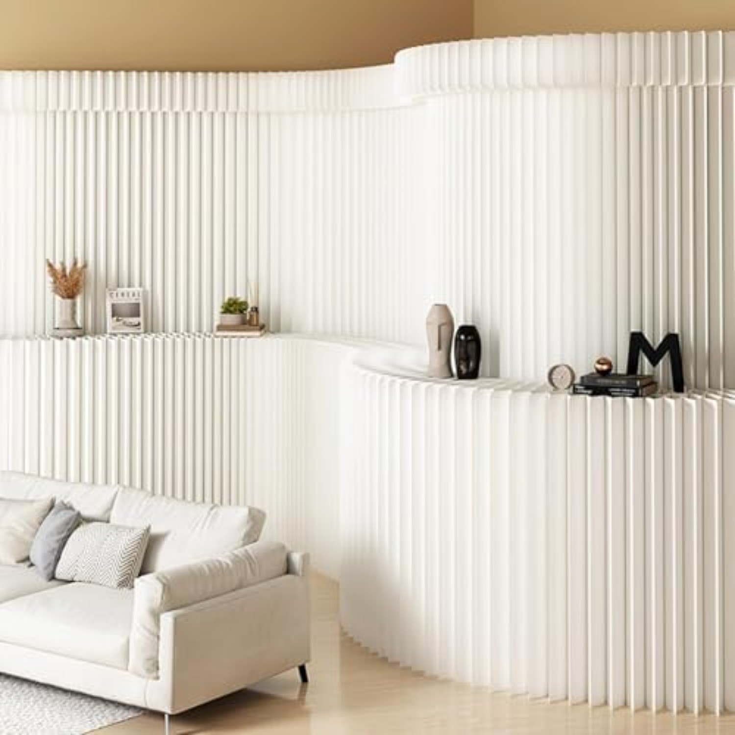 Partition Screen Divider - Papier-Raumteiler mit Regalen, Ausziehbarer Wandteiler, Akkordeon-Raumtrenner,