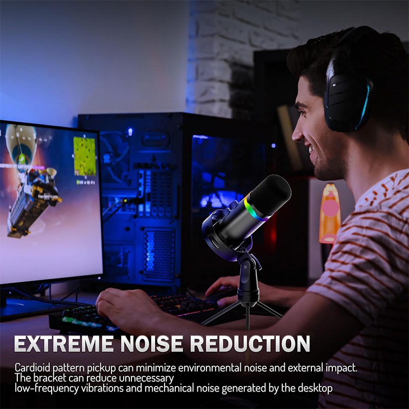 Monitor Stand - USB-Gaming-Mikrofon mit Schwenkarm-Ständer Geräuschunterdrückung Kondensator-RGB-Mikrofon für